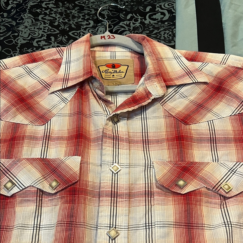 Larry MAHAN Red and White Plaid Button Down Shirt, stylish - Picture 6 of 10